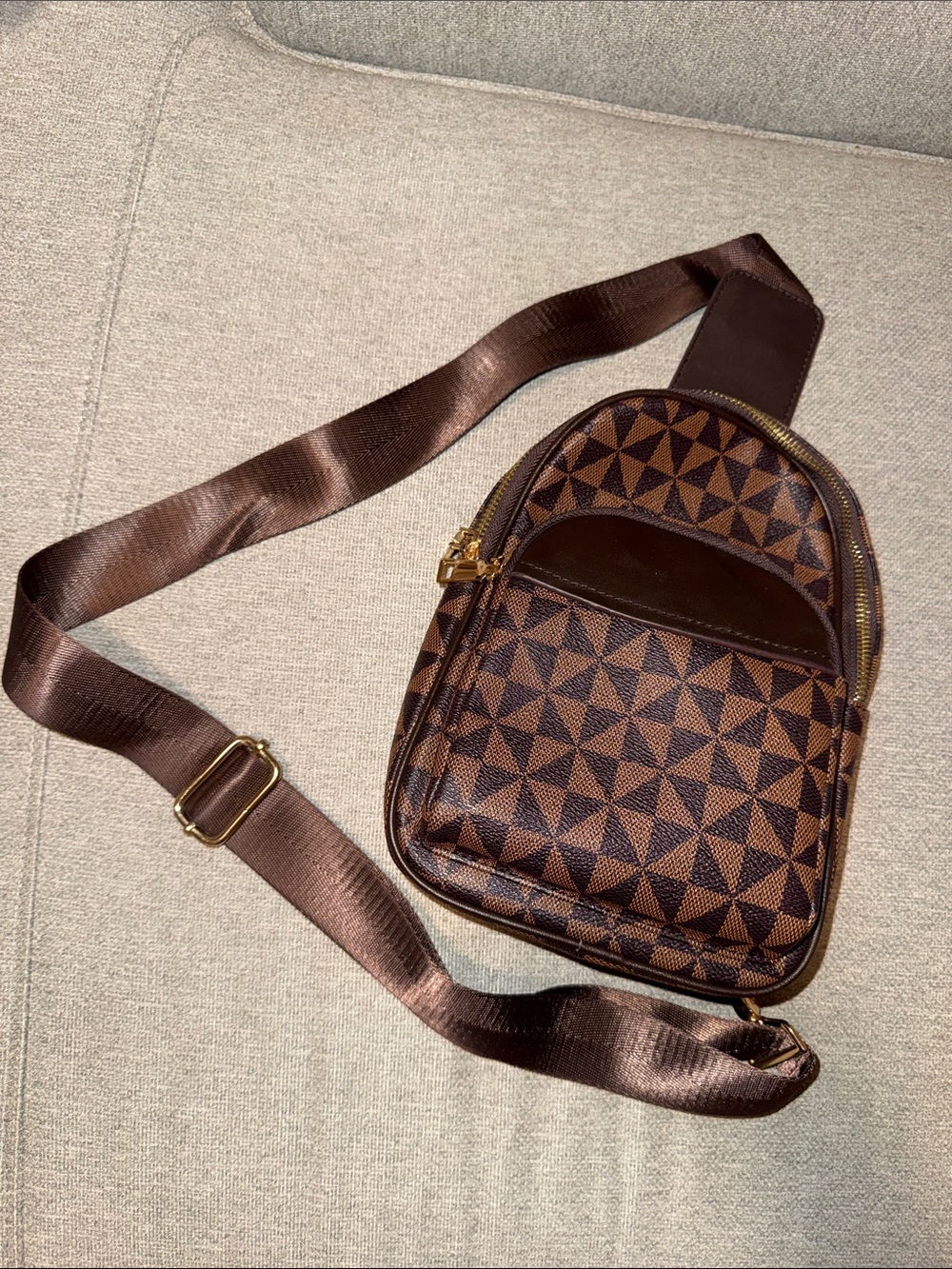 Brown Geometric Sling Bag